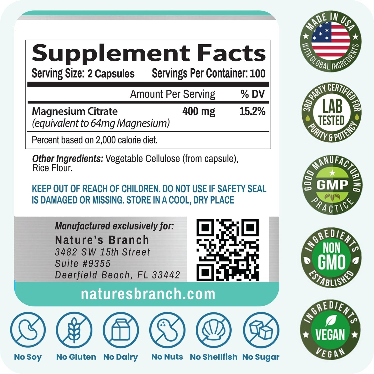 Magnesium Citrate 400mg | 200 Capsules, High Absorption for Sleep, Relax, Leg Cramps, Energy, Extra Strength Easy to Swallow Small Pills for Women & Men, Vegan Supplement for Digestion, Not Tablets - Maple Wellness Supplements