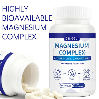 Magnesium Complex 1000mg - 7-in-1 Supplement with Glycinate, Citrate & Malate - Supports Muscle Relaxation, Sleep, Heart Health - High Absorption Capsules, 90 Count (1) - Maple Wellness Supplements