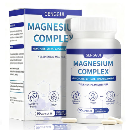 Magnesium Complex 1000mg - 7-in-1 Supplement with Glycinate, Citrate & Malate - Supports Muscle Relaxation, Sleep, Heart Health - High Absorption Capsules, 90 Count (1) - Maple Wellness Supplements