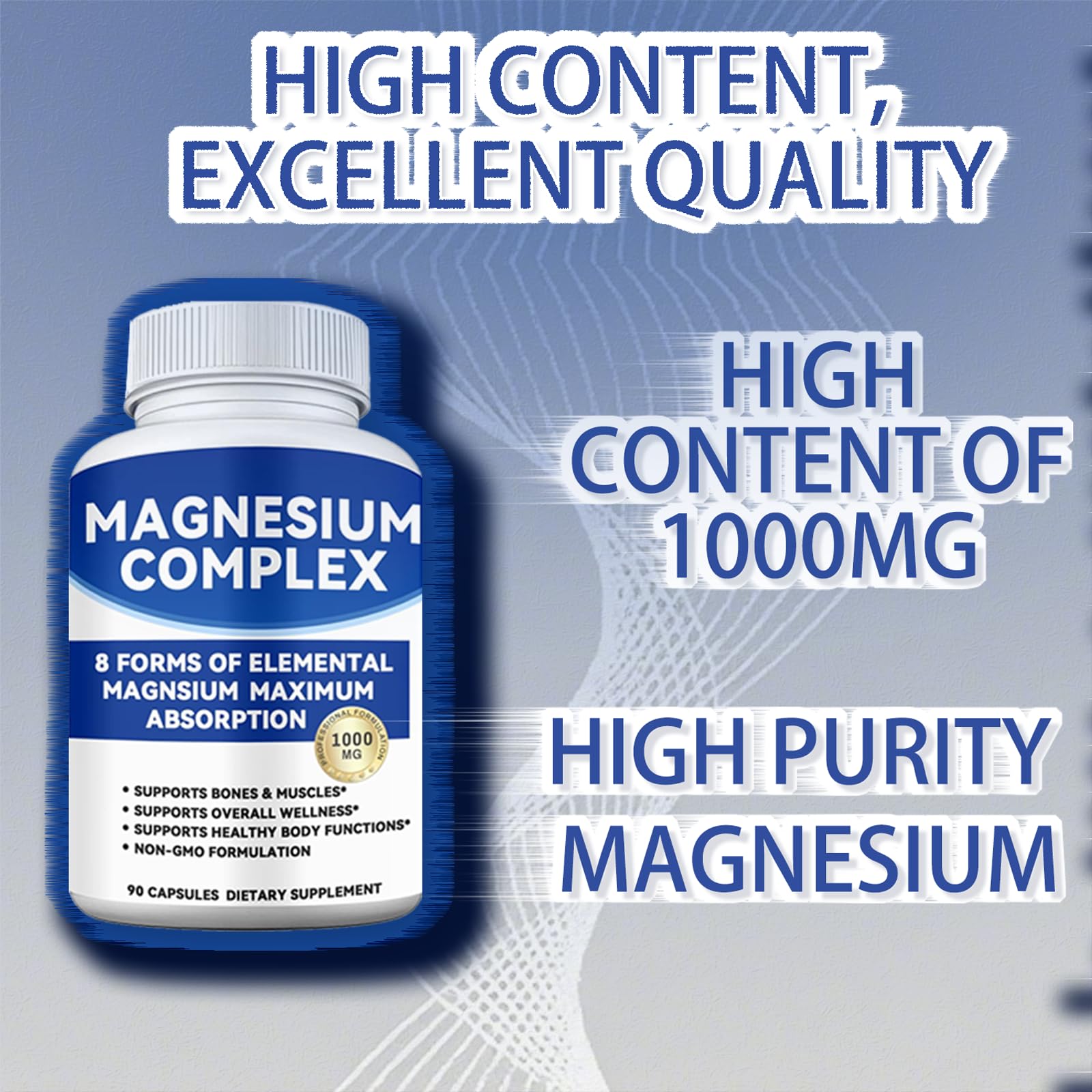 Magnesium Complex 1000mg with 8 Forms – Glycinate, Citrate, Malate, Taurate for Absorption – Supports Bone, Muscle, Energy & Recovery – Vegan, Non-GMO, 90 Capsules (1) - Maple Wellness Supplements