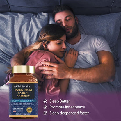 Magnesium Complex 12 in 1 Supplement - 12 Elemental 1000mg - Magnesium Glycinate, Citrate, Malate, Taurate - High Absorption,for Muscle, Nerve & Sleep Support - 120 Capsules - Maple Wellness Supplements