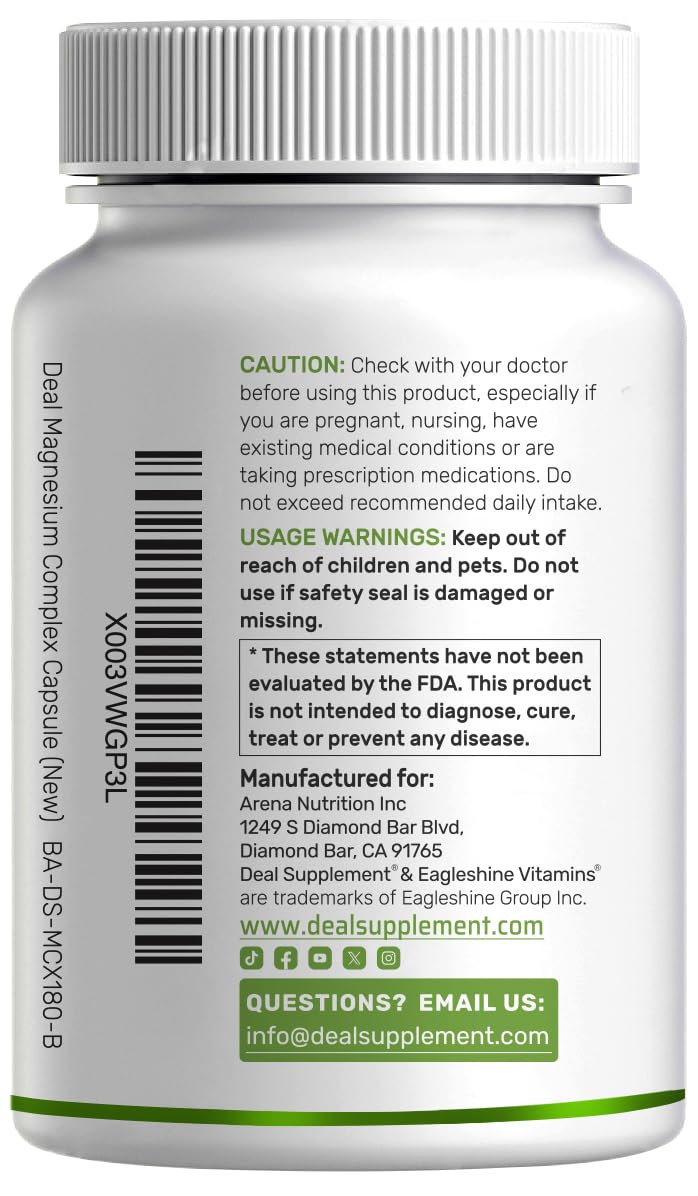 Magnesium Complex 500mg, 240 Veggie Capsules – 10-in-1 Glycinate, Citrate, Malate, Oxide, & More – 100% Chelated for Easy Absorption – Essential Mineral Supplement – Non-GMO - Maple Wellness Supplements