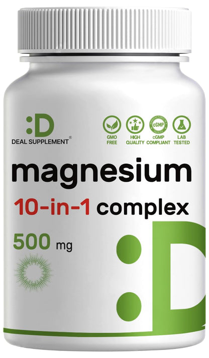 Magnesium Complex 500mg, 240 Veggie Capsules – 10-in-1 Glycinate, Citrate, Malate, Oxide, & More – 100% Chelated for Easy Absorption – Essential Mineral Supplement – Non-GMO - Maple Wellness Supplements