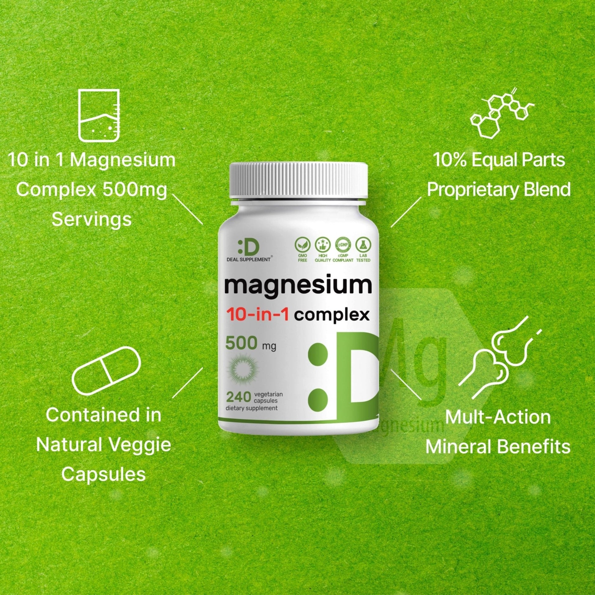 Magnesium Complex 500mg, 240 Veggie Capsules – 10-in-1 Glycinate, Citrate, Malate, Oxide, & More – 100% Chelated for Easy Absorption – Essential Mineral Supplement – Non-GMO - Maple Wellness Supplements