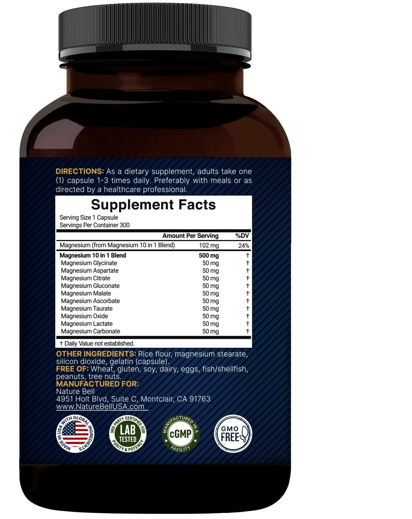 Magnesium Complex 500mg, 300 Capsules | 10-in-1 Magnesium Glycinate, Citrate, Malate & More | Chelated Form for Easy Absorption | Non-GMO - Maple Wellness Supplements