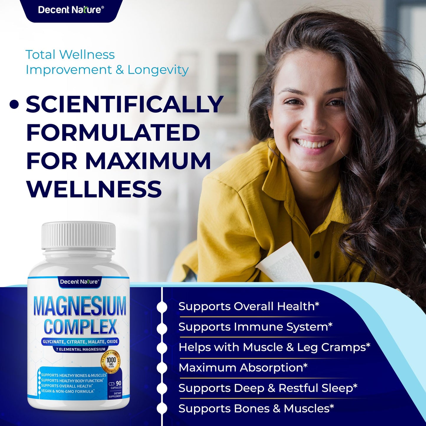 Magnesium Complex 7 Elemental Magnesium Supplement 1000mg – Magnesium Glycinate, Citrate, Malate, Taurate, Oxide, Aspartate, Orotate Non-GMO 90 Capsules - Maple Wellness Supplements