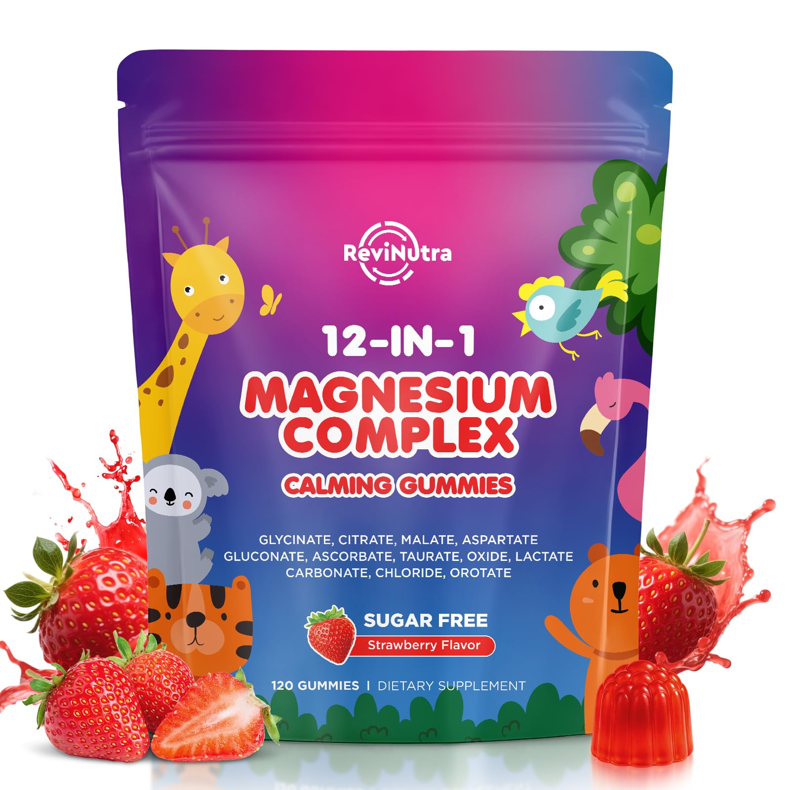 Magnesium Complex 700mg - 12 in 1 Magnesium Gummies with Glycinate, Citrate, Malate, Oxide, Taurate, Aspartate, Orotate - Supports Relaxation, Muscle & Heart - Sugar Free Strawberry 120 Count - Maple Wellness Supplements