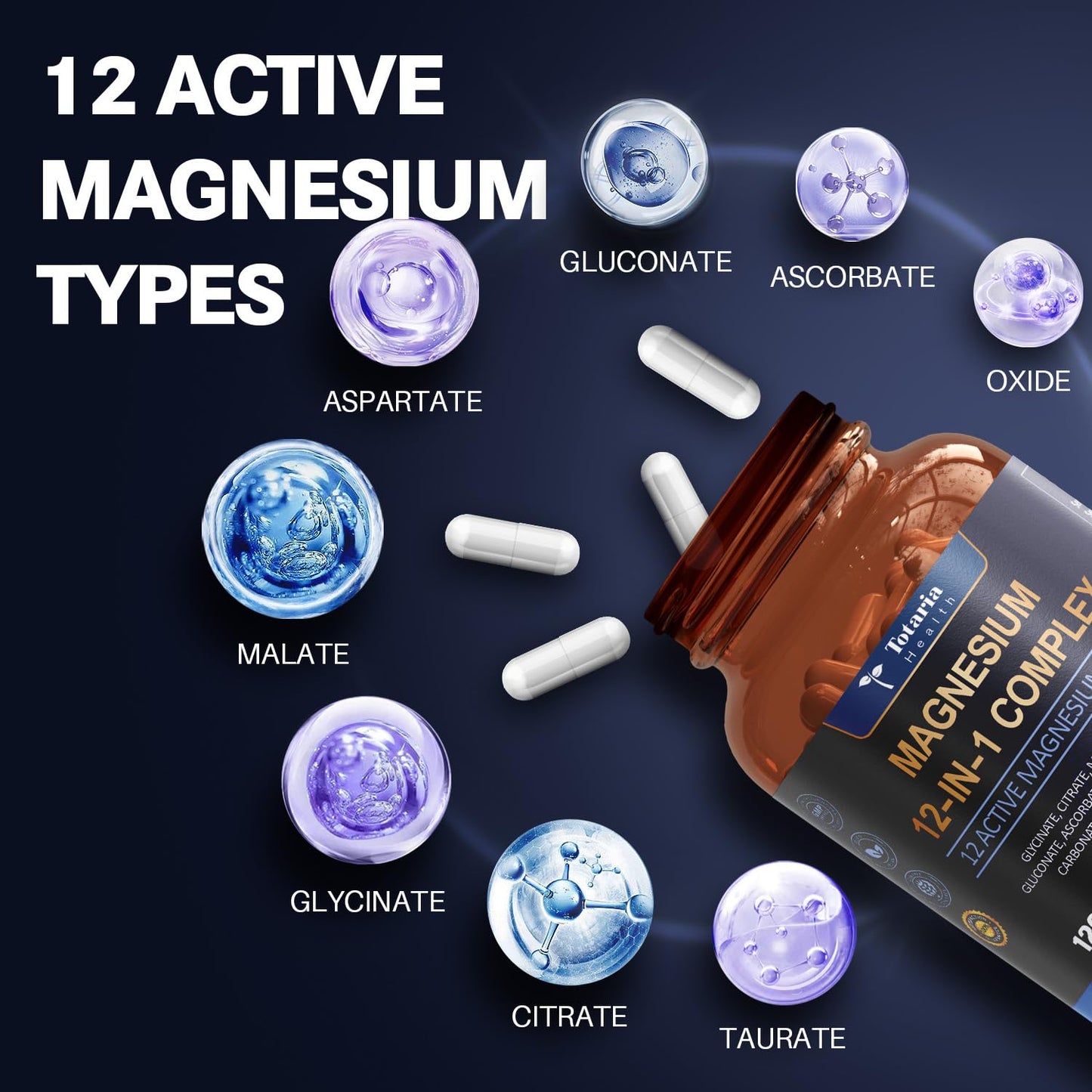 Magnesium Complex 700mg 12 in 1 Magnesium Supplement with Glycinate Citrate Malate Oxide Taurate Aspartate Orotate Magnesium Relaxation,Muscle,Heart Support, Vegan 120 Capsules 2PK - Maple Wellness Supplements