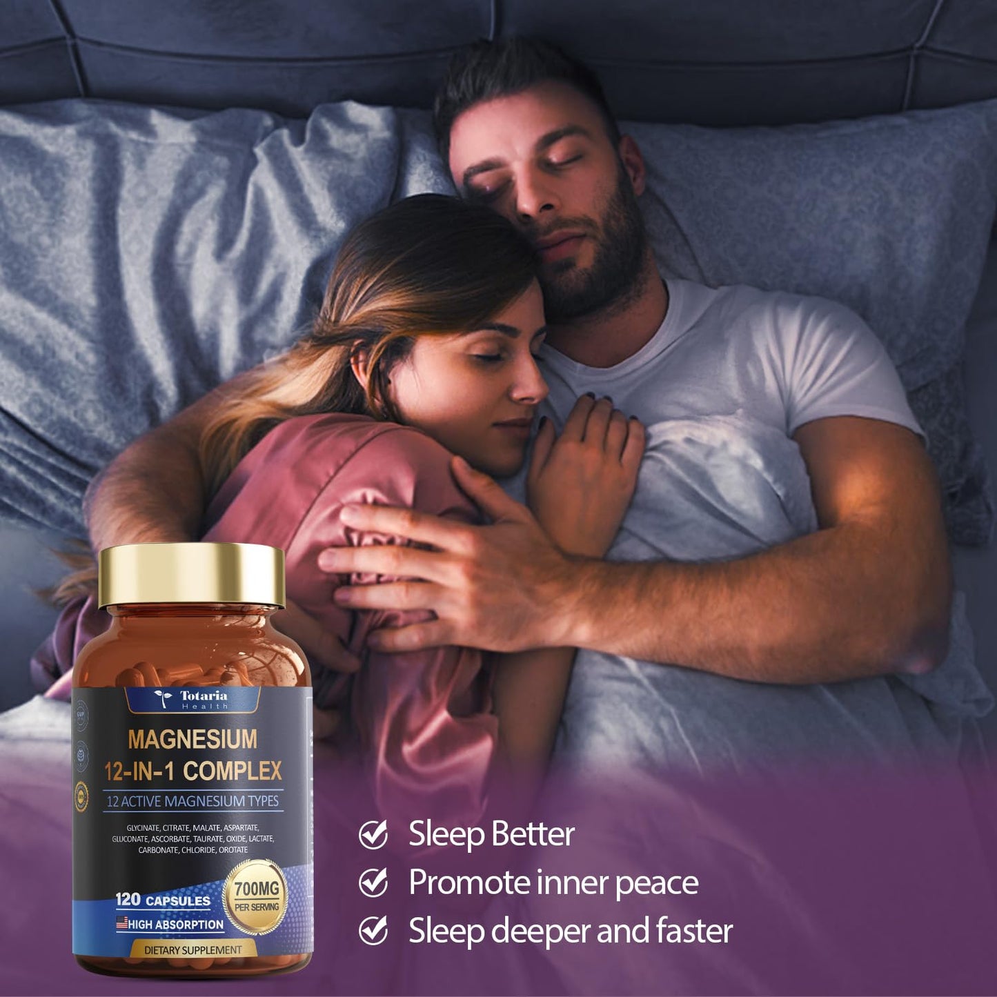 Magnesium Complex 700mg 12 in 1 Magnesium Supplement with Glycinate Citrate Malate Oxide Taurate Aspartate Orotate Magnesium Relaxation,Muscle,Heart Support, Vegan 120 Capsules 2PK - Maple Wellness Supplements