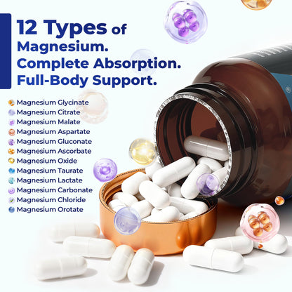 Magnesium Complex 700mg – 12-in-1 Magnesium Supplement with Glycinate, Citrate, Malate, Oxide, Taurate & More – High Absorption for Muscle, Heart, Sleep, Bone, Nerve Support –120 Capsules (1 Pack) - Maple Wellness Supplements