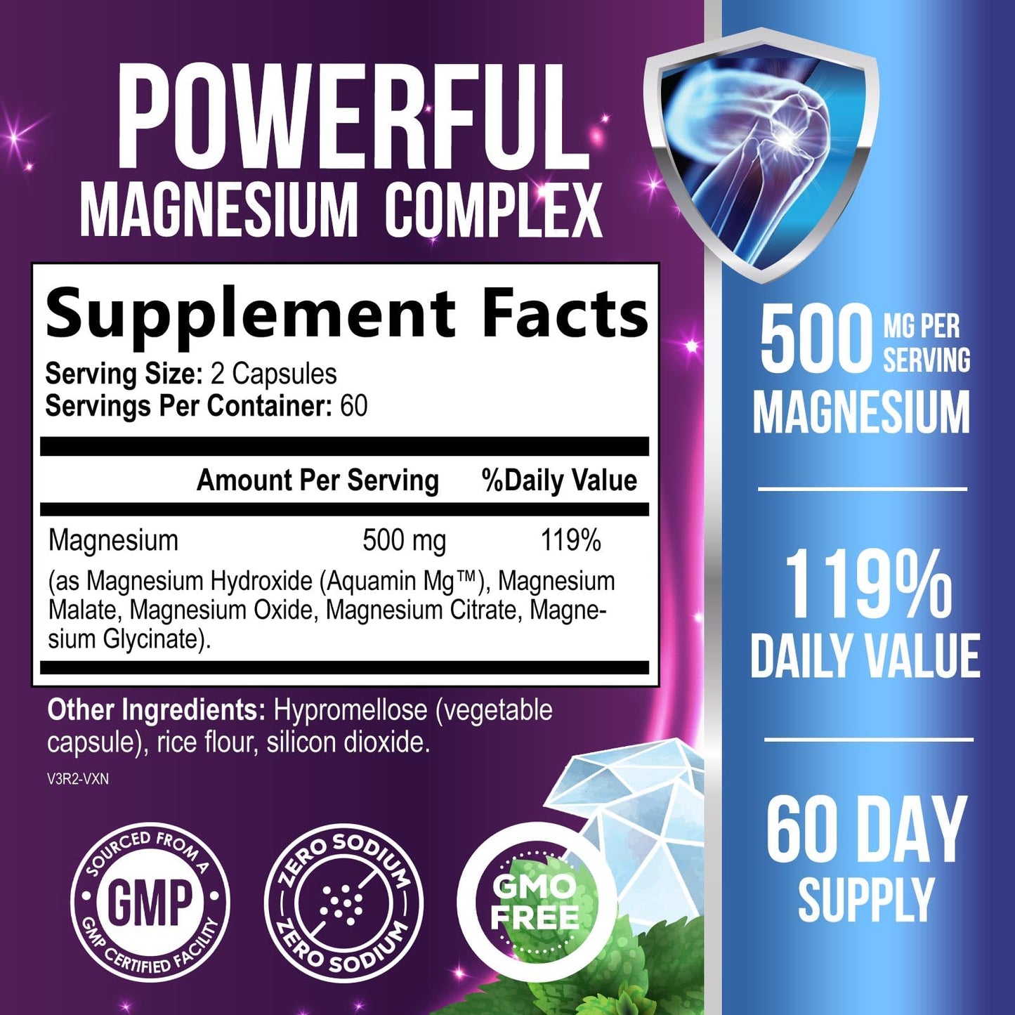 Magnesium Complex Capsules - 500mg per Serving Magnesium - High Absorption Chelated Mineral Supplement - with Oxide, Glycinate, Malate, Citrate for Muscle Bone and Heart Health Support - 120 Capsules - Maple Wellness Supplements