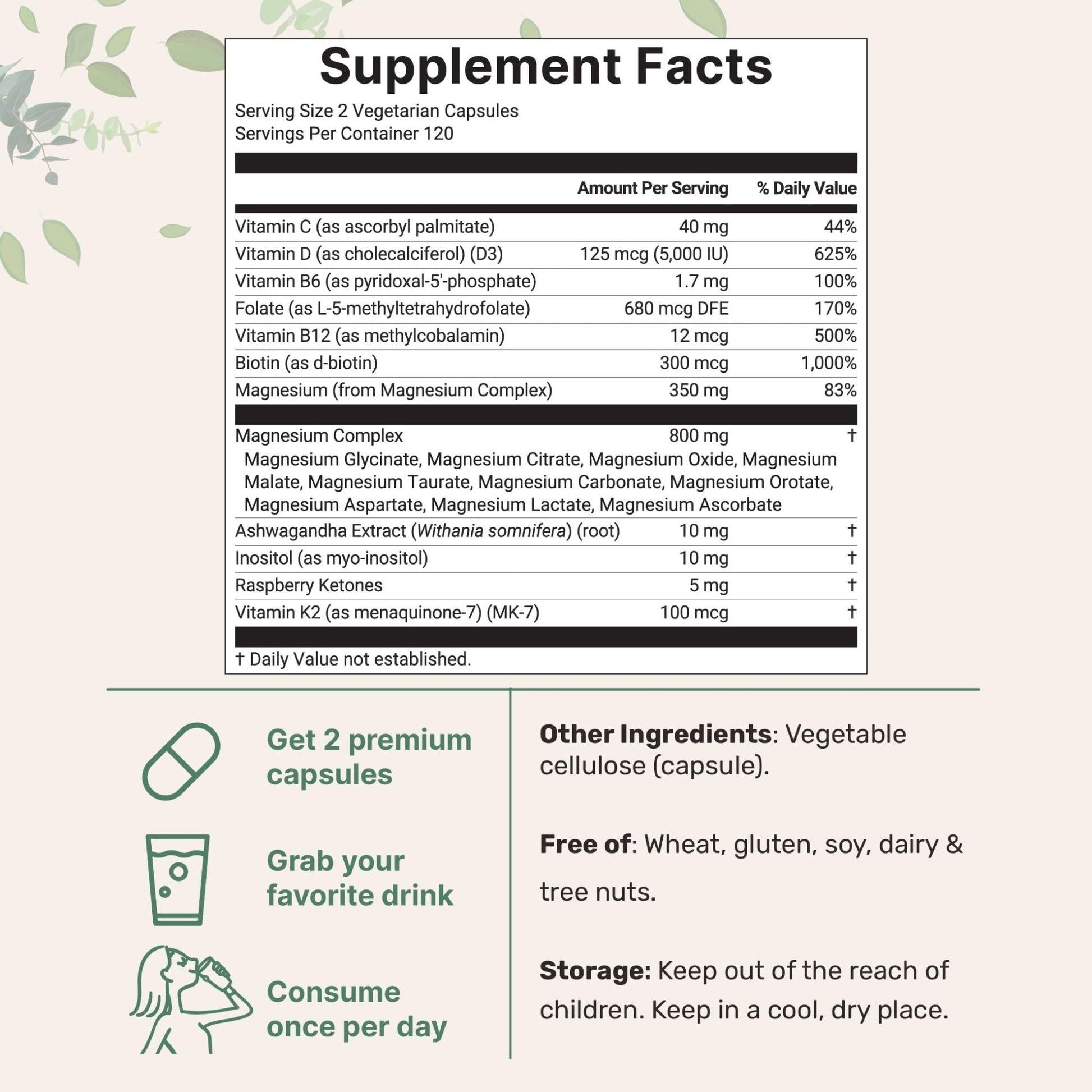 Magnesium Complex for Women, 240 Vegetarian Capsules | 20-in-1 Formula - Magnesium Blend with Vitamin D3, K2 - Maple Wellness Supplements