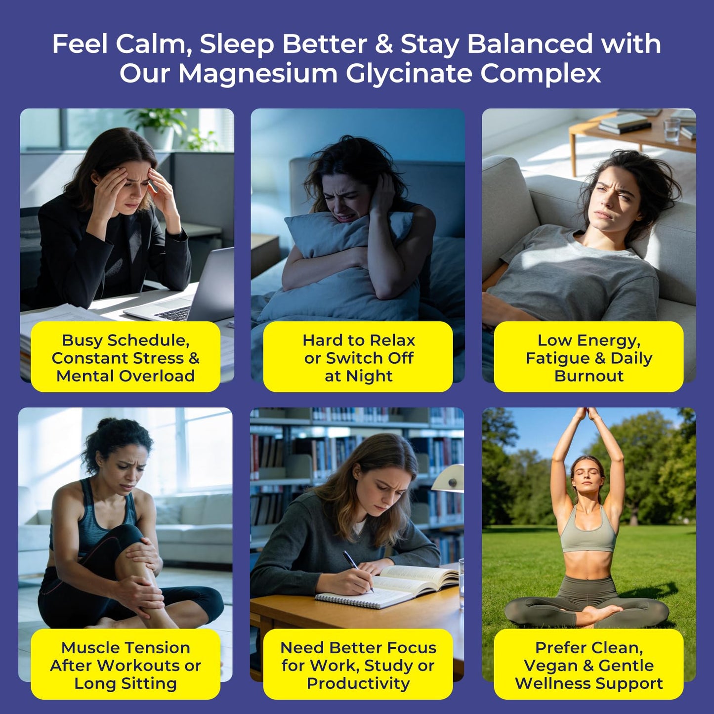Magnesium Complex for Women & Men 1100mg, 7-in-1 Magnesium Supplement with Ashwagandha & L-Theanine for Calm & Sleep Support, High Absorption, Vegan 120 Capsules - Maple Wellness Supplements