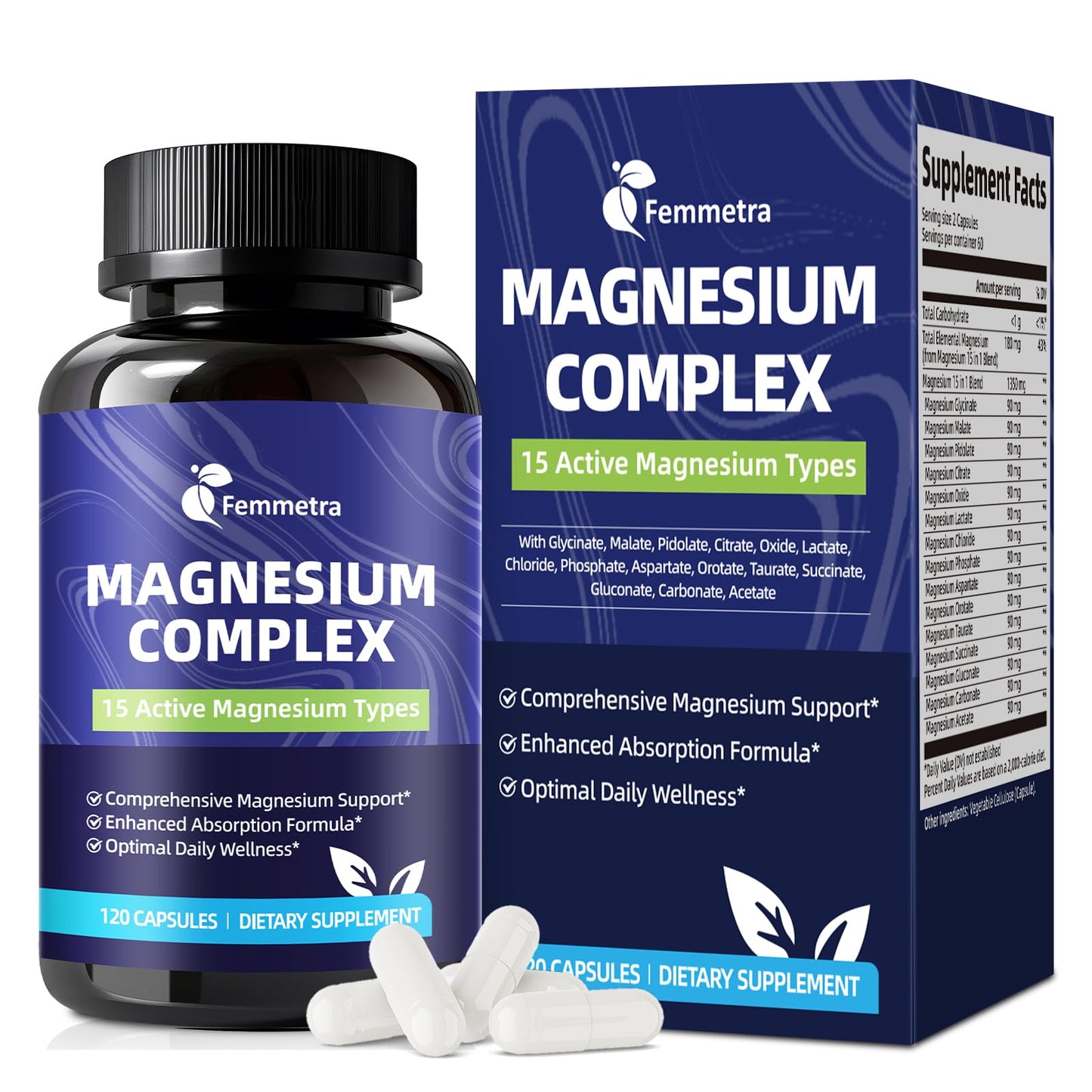 Magnesium Complex for Women Men 1350mg 15 in 1 Pure Magnesium Supplement, with High Absorption Chelated Magnesium Glycinate Citrate Malate & More for Muscle, Heart, Sleep & Bone Support, Vegan 60 Days - Maple Wellness Supplements