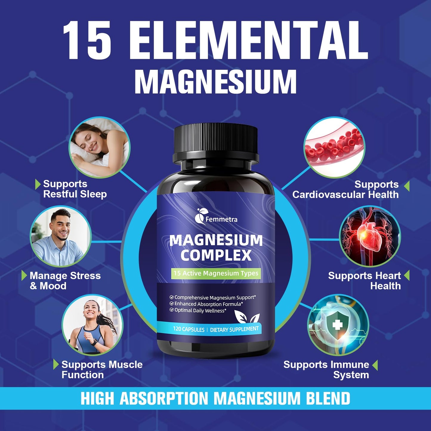 Magnesium Complex for Women Men 1350mg 15 in 1 Pure Magnesium Supplement, with High Absorption Chelated Magnesium Glycinate Citrate Malate & More for Muscle, Heart, Sleep & Bone Support, Vegan 60 Days - Maple Wellness Supplements