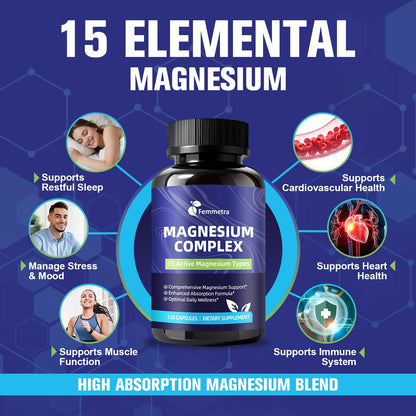Magnesium Complex for Women Men 1350mg 15 in 1 Pure Magnesium Supplement, with High Absorption Chelated Magnesium Glycinate Citrate Malate & More for Muscle, Heart, Sleep & Bone Support, Vegan 60 Days - Maple Wellness Supplements