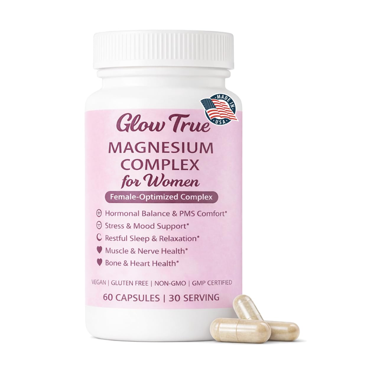 Magnesium Complex for Women – Spectrum 5-Form Magnesium Complex (500 mg), High Absorption Glycinate, Citrate, Oxide & Malate – Vegan, Non-GMO Supports Sleep, Energy, Hormone & Bone – 60 Capsules - Maple Wellness Supplements