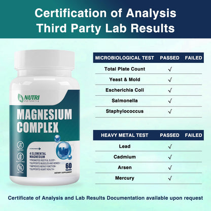 Magnesium Complex for Women&Men,With Glycinate Malate Citrate Taurate.Support for Sleep,Stress Relief,Cognitive Function,Magnesium Supplement 500mg,Third-Party Tested(Made & Tested in USA)-60 Capsules - Maple Wellness Supplements