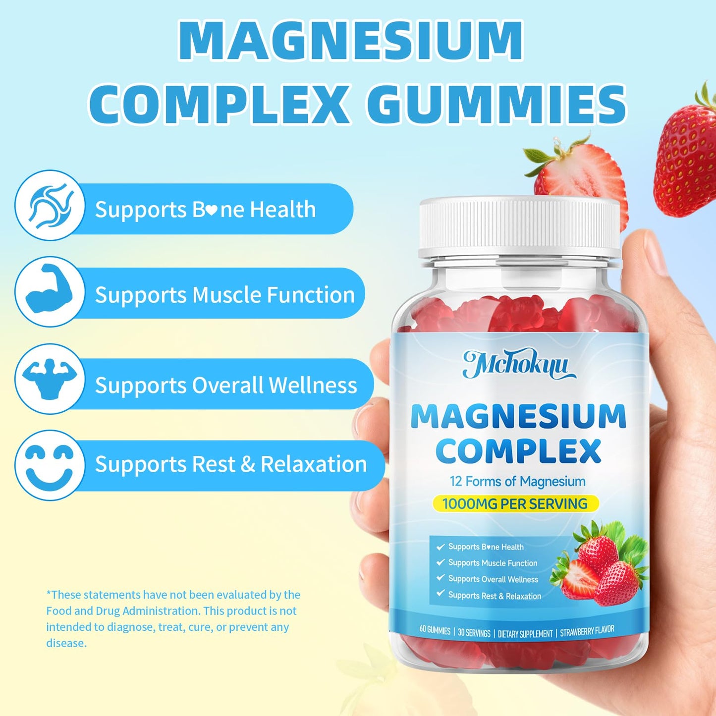 Magnesium Complex Gummies 1000mg | 12-in-1 Magnesium Complex Supplement with Glycinate, Citrate, Malate & Taurate Supports Muscle Function, Bone Health, Rest & Relaxation – Strawberry Flavor, 60 Count - Maple Wellness Supplements
