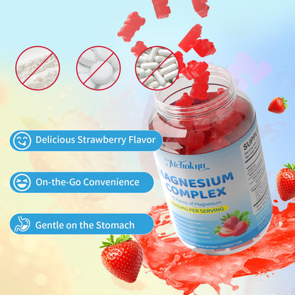 Magnesium Complex Gummies 1000mg | 12-in-1 Magnesium Complex Supplement with Glycinate, Citrate, Malate & Taurate Supports Muscle Function, Bone Health, Rest & Relaxation – Strawberry Flavor, 60 Count - Maple Wellness Supplements