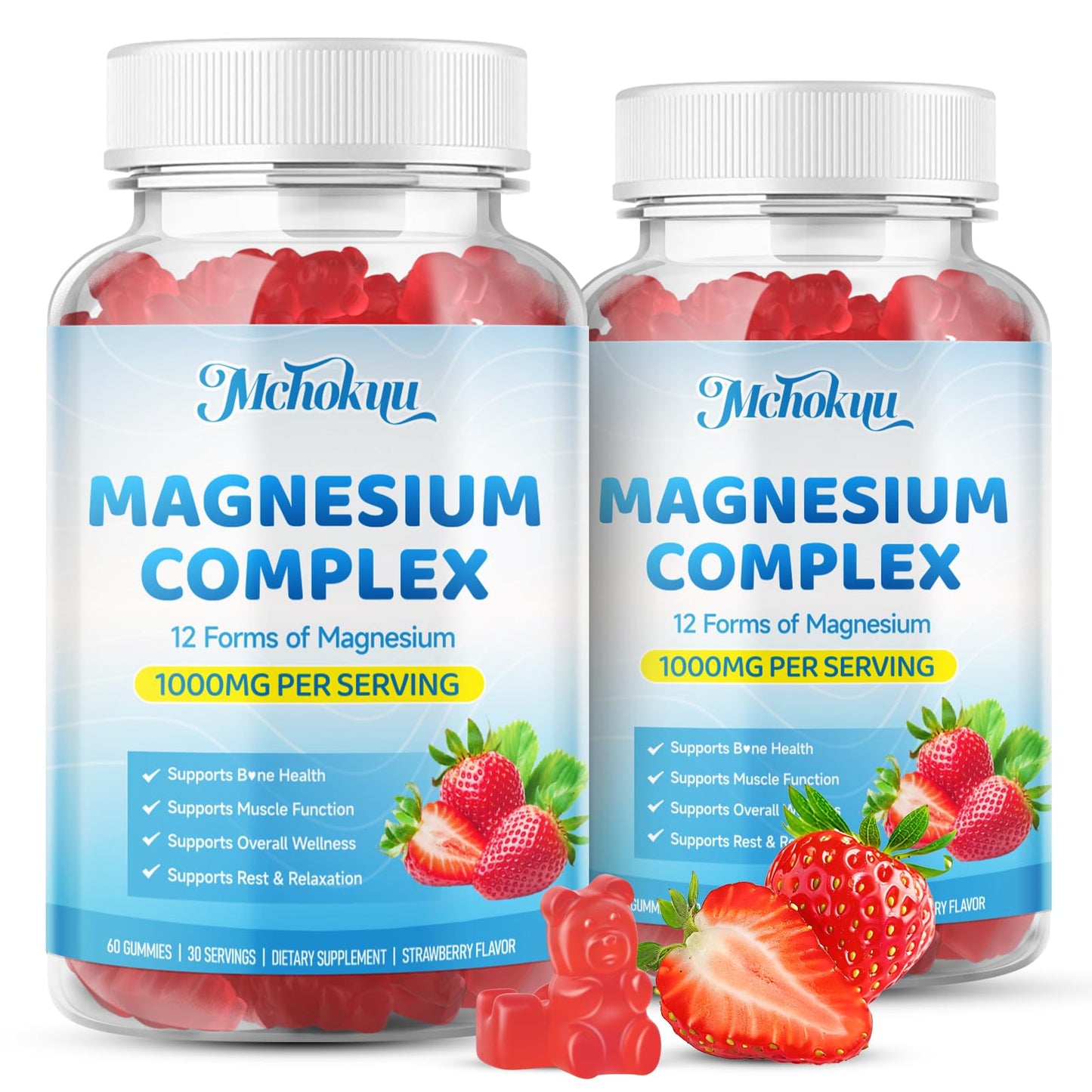 Magnesium Complex Gummies 1000mg | 12-in-1 Magnesium Complex Supplement with Glycinate, Citrate, Malate & Taurate Supports Muscle Function, Bone Health, Rest & Relaxation – Strawberry Flavor, 60 Count - Maple Wellness Supplements