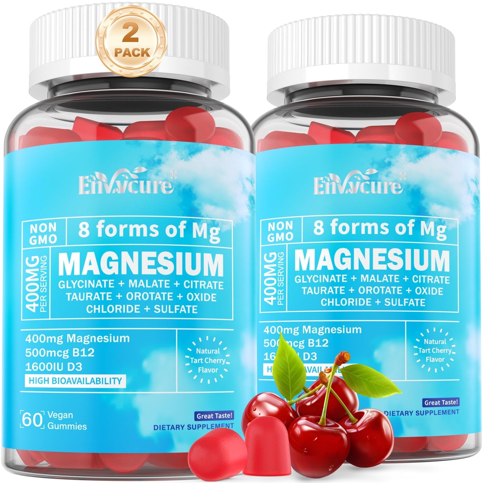 Magnesium Complex Gummies 400mg | as 8 Forms of Magnesium Glycinate, Malate, Citrate, Taurate, Oxide & More | w/Ashwagandha Extract, D3 & B12 Supports for Calm, Zzz - Maple Wellness Supplements