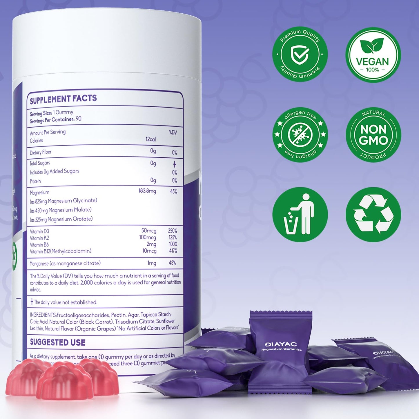 Magnesium Complex Gummies, Individually Packaged Magnesium Supplement, Magnesium Chelate, Bisglycinate, Malate, Citrate, Taurate Chewable for Women & Men,Sleep&Muscle&Nerve Health, Vegan 90 Counts - Maple Wellness Supplements