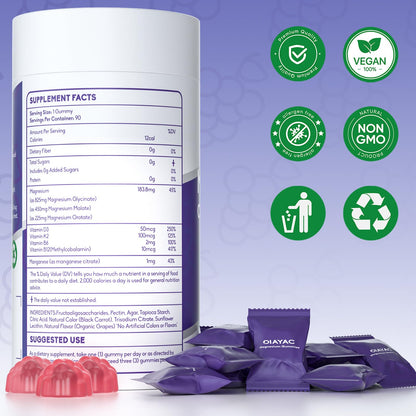 Magnesium Complex Gummies, Individually Packaged Magnesium Supplement, Magnesium Chelate, Bisglycinate, Malate, Citrate, Taurate Chewable for Women & Men,Sleep&Muscle&Nerve Health, Vegan 90 Counts - Maple Wellness Supplements