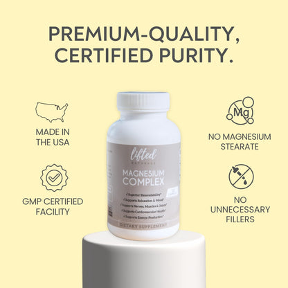 Magnesium Complex - Lifted Naturals Magnesium Supplement w/Bisglycinate, Malate, Taurate - 120 Capsules - Bioavailable Magnesium Formula for Mood, Sleep, Energy Support* - Maple Wellness Supplements