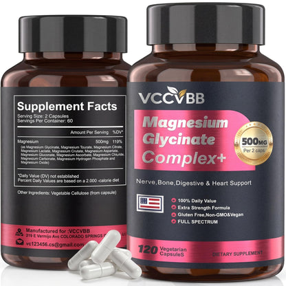 Magnesium Complex, Magnesium Glycinate, Elemental Magnesium Supplement with Taurate, Citrate, Orotate & Aspartate, Supports Muscle Relaxation, Heart Health, Sleep & Energy | Vegan (500mg) - Maple Wellness Supplements