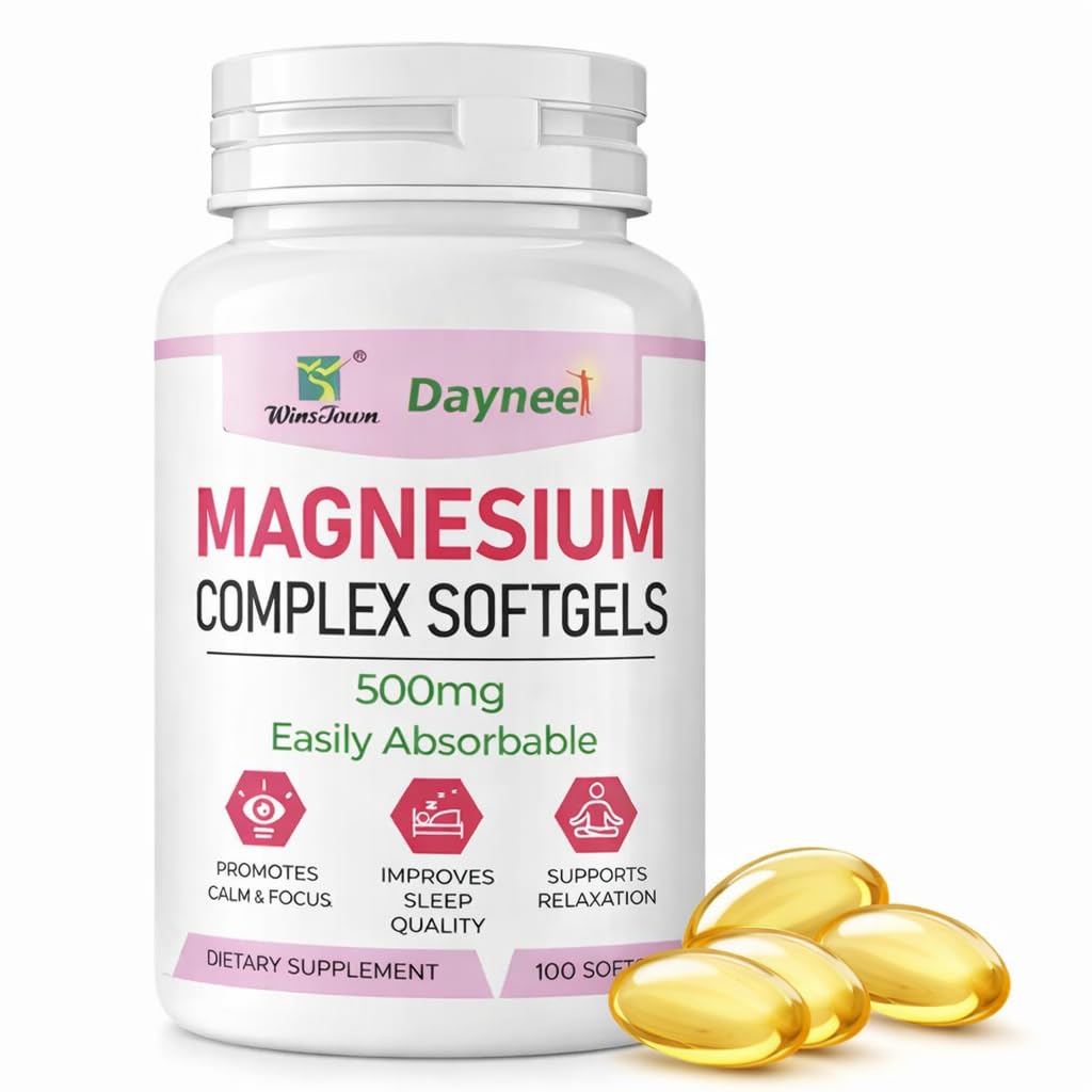 Magnesium Complex Softgels 500mg–Magnesium Supplement for Sleep, Relaxation&Muscle Support–Easy-to-Swallow Softgels–Daily Magnesium for Calm&Wellness, 100 Count - Maple Wellness Supplements