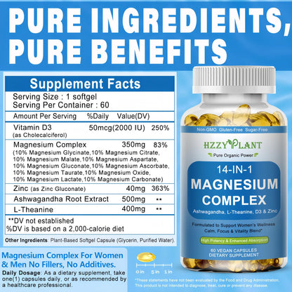 Magnesium Complex Softgels, High Absorption Magnesium Supplement with Glycinate, Citrate, Malate, Taurate, 14-in-1 Magnesium Complex for Women & Men for Muscle, Heart, Sleep Support, 2 Month Supply - Maple Wellness Supplements