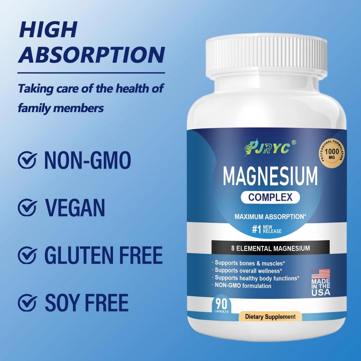 Magnesium Complex Supplement - 1000mg with 8 Magnesium Forms: Glycinate, Citrate, Malate, Taurate & Orotate - Supports Muscle Function, Bone Strength & Relaxation - Vegan, Non-GMO - 180 Capsules - Maple Wellness Supplements