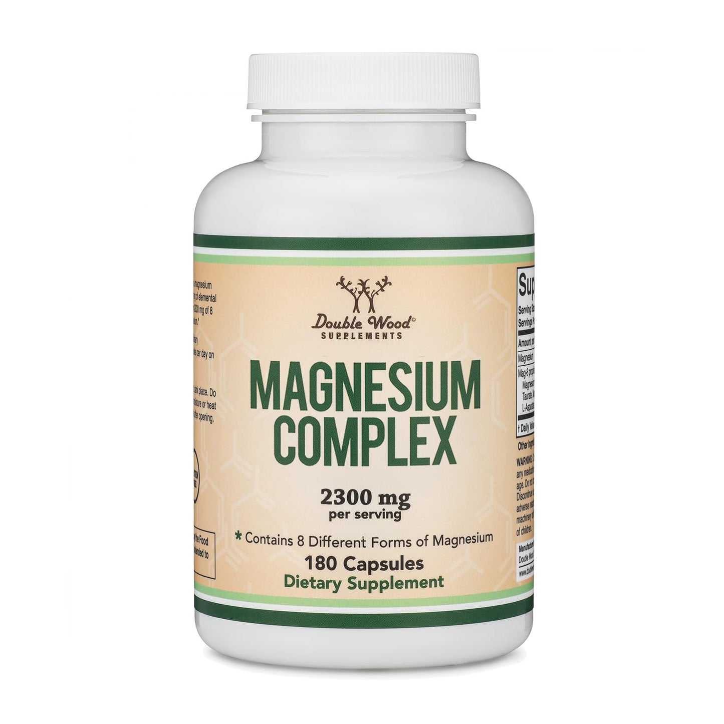 Magnesium Complex Supplement 180 Capsules (426mg Elemental Magnesium Provided by 2,300mg of Eight Different Forms of Magnesium) MAG-8 Provides 100% Daily Recommended Value of Magnesium by Double Wood - Maple Wellness Supplements