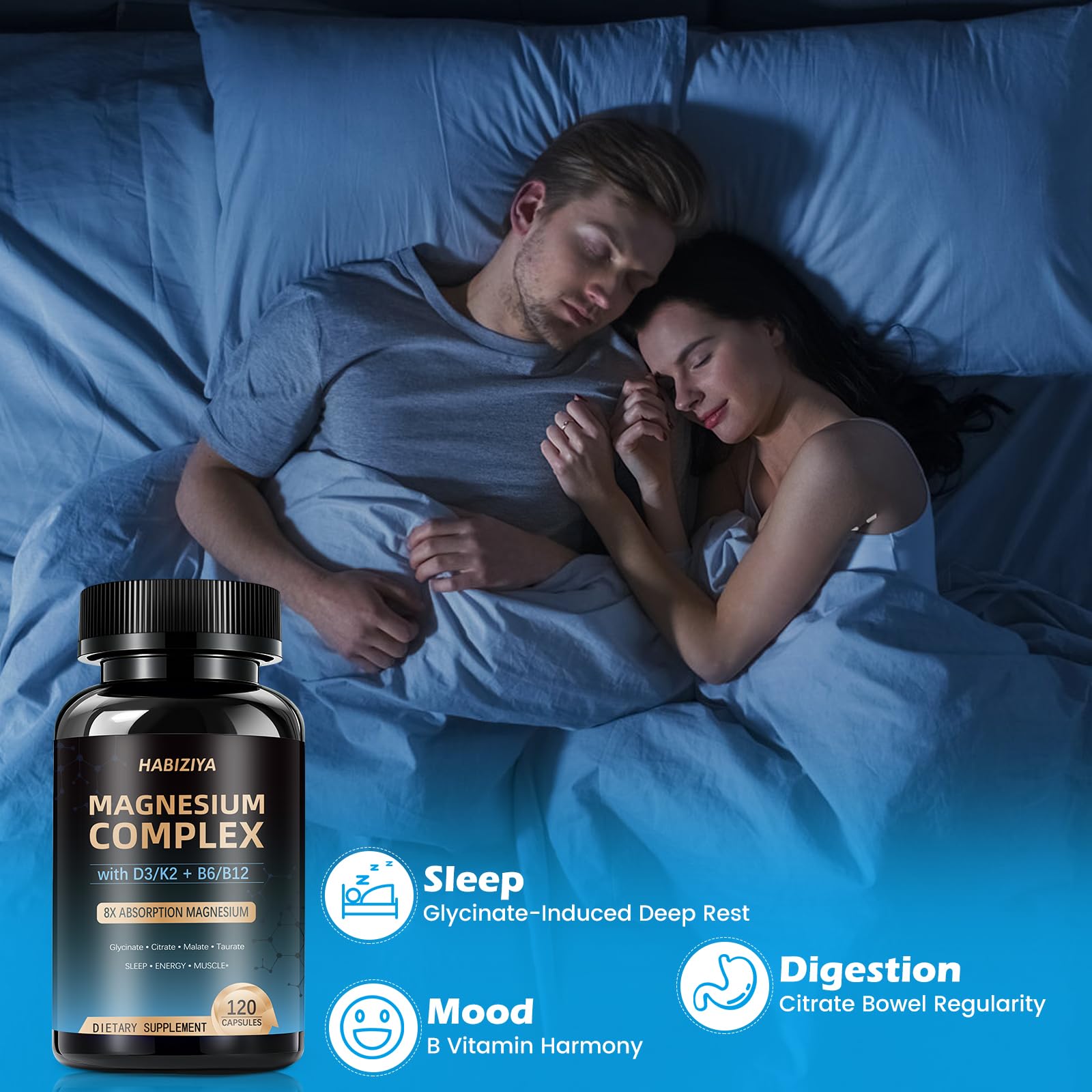 Magnesium Complex Supplement 600mg with with D3 K2 MK7 & B Vitamins High Absorption Capsules with Glycinate, Citrate & Malate,Taurate Relaxation,Muscle,Heart Support, Vegan 120 Capsules - Maple Wellness Supplements