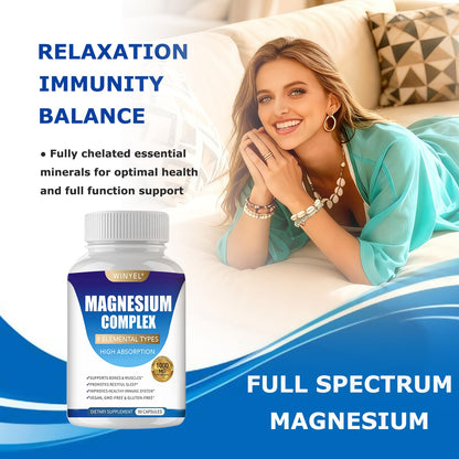 Magnesium Complex Supplement 8 Elemental 1000mg | Magnesium Supplement with Glycinate, Malate, Citrate | Sleep, Relaxation, Bone & Muscle | Vegan 90 Capsules - Maple Wellness Supplements