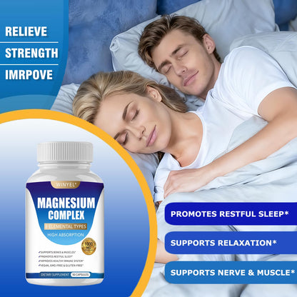 Magnesium Complex Supplement 8 Elemental 1000mg | Magnesium Supplement with Glycinate, Malate, Citrate | Sleep, Relaxation, Bone & Muscle | Vegan 90 Capsules - Maple Wellness Supplements