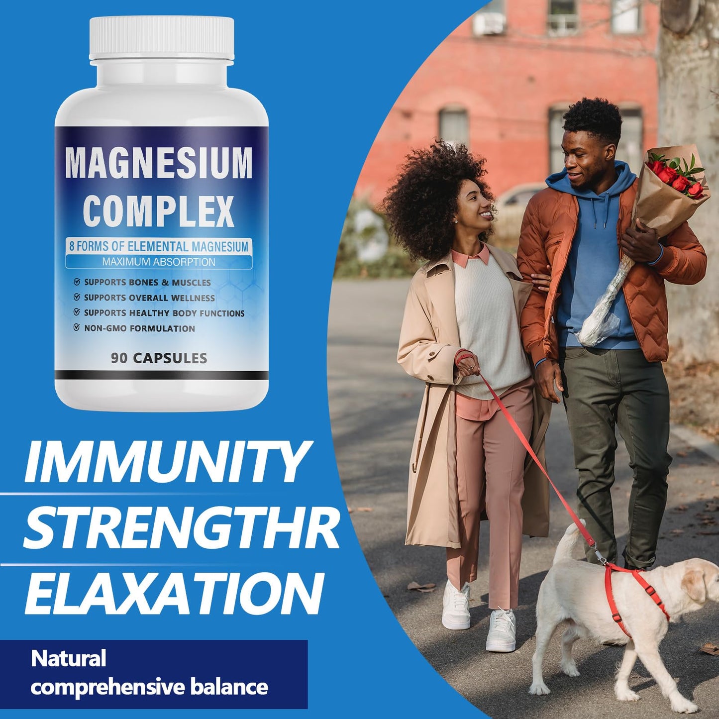Magnesium Complex Supplement - 8 Elemental Magnesium 1000mg - Glycinate, Citrate, Malate, Taurate Chelated | Easy Absorption, Energy Support | Vegan Non-GMO, 90 Capsules (1pc) - Maple Wellness Supplements
