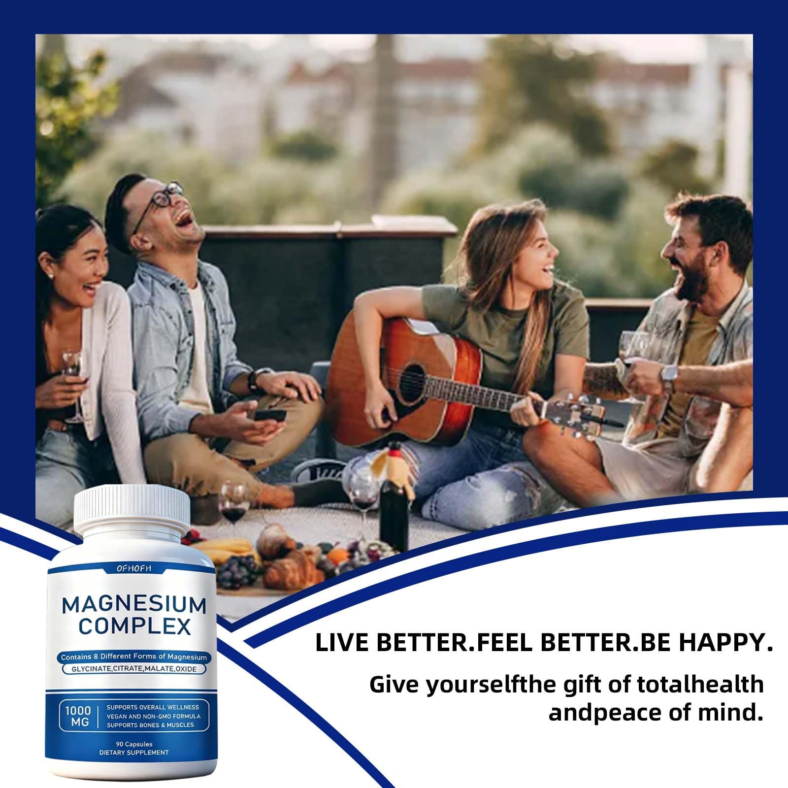 Magnesium Complex Supplement 8 Elemental - Magnesium Glycinate, Citrate, Malate, Oxide | Easy Absorption for Bones, Muscle, Energy, Vegan, Non-GMO 90 Capsules (1pc) - Maple Wellness Supplements