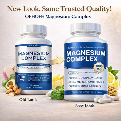 Magnesium Complex Supplement 8 Elemental - Magnesium Glycinate, Citrate, Malate, Oxide | Easy Absorption for Bones, Muscle, Energy, Vegan, Non-GMO 90 Capsules (1pc) - Maple Wellness Supplements