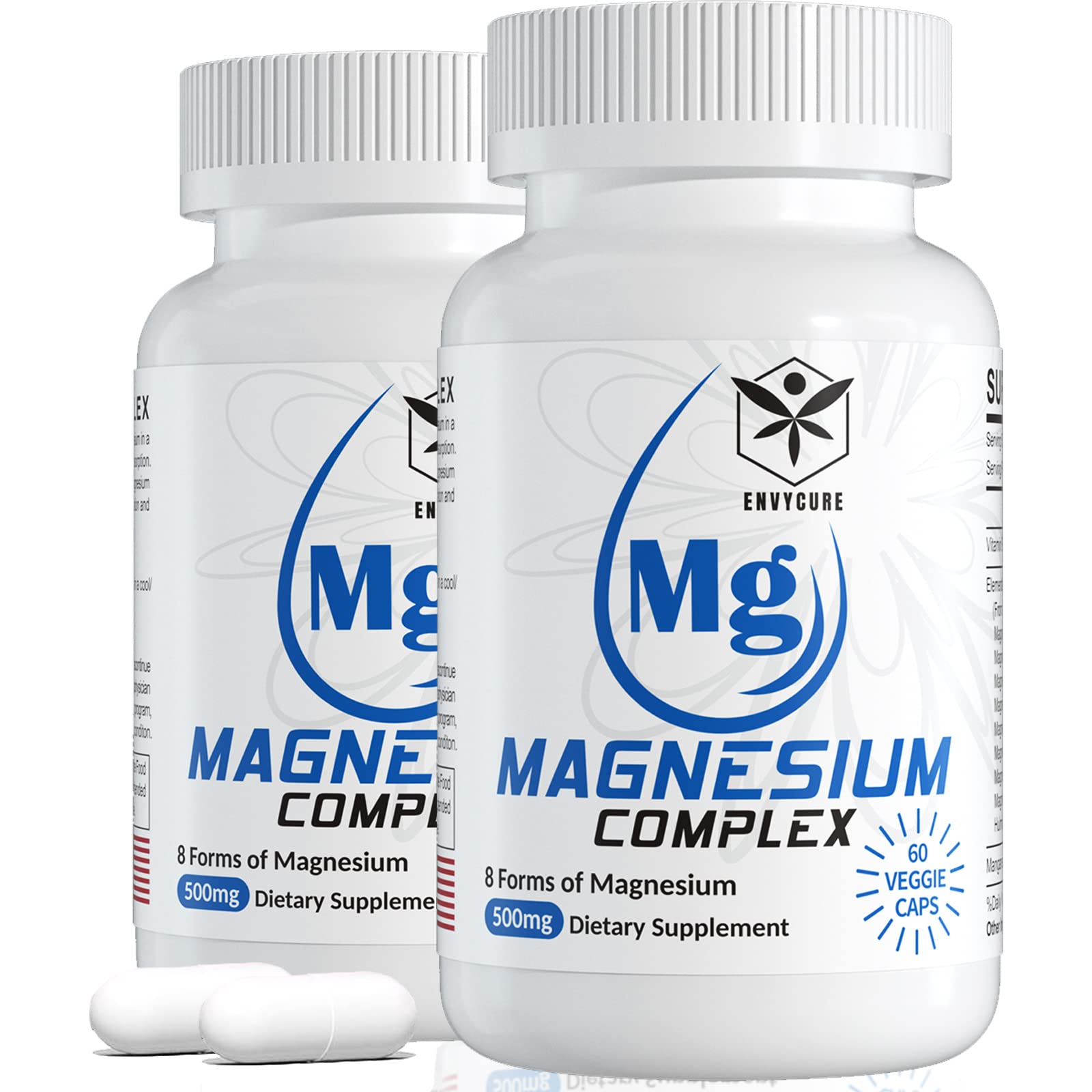 Magnesium Complex Supplement 8 Forms, 500mg Magnesium Glycinate, Malate, Citrate, High Absorption Mg for Calm, Sleep, Mood & Healthy Muscle, Pack of 2, Total 120 Vegan Capsules - Maple Wellness Supplements