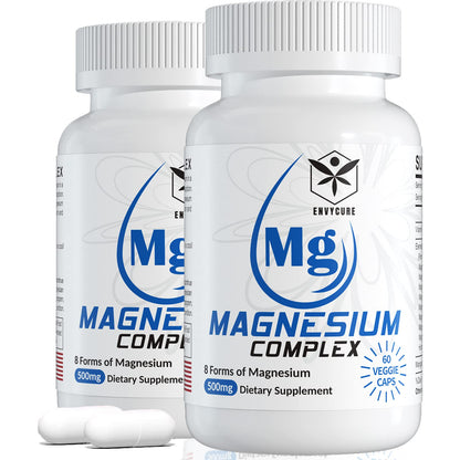 Magnesium Complex Supplement 8 Forms, 500mg Magnesium Glycinate, Malate, Citrate, High Absorption Mg for Calm, Sleep, Mood & Healthy Muscle, Pack of 2, Total 120 Vegan Capsules - Maple Wellness Supplements