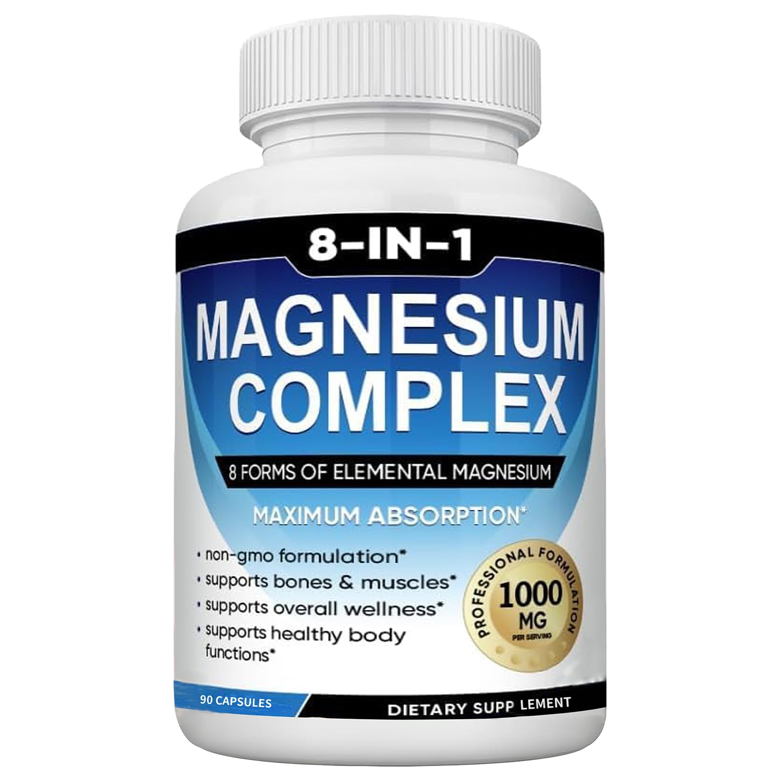 Magnesium Complex Supplement 8-in-1 Elemental 1000mg, Magnesium Glycinate, Malate & Citrate, Vegan, Non-GMO 90 Capsules - Maple Wellness Supplements