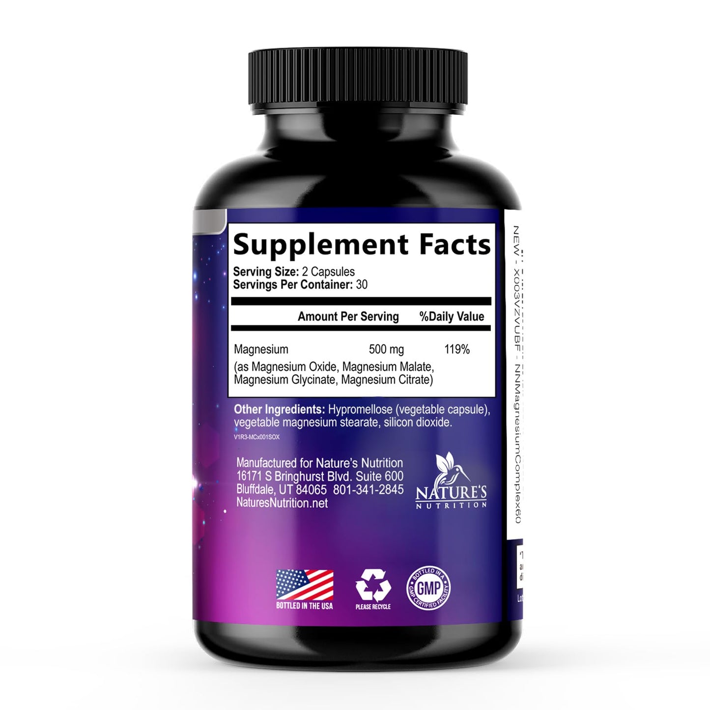 Magnesium Complex Supplement - Magnesium 500 mg Per Serving - 4 in 1 High Absorption Blend - 100% Chelated Magnesium Glycinate with Malate, Citrate & Oxide - Vegan Complex - USA Bottled - 60 Capsules - Maple Wellness Supplements