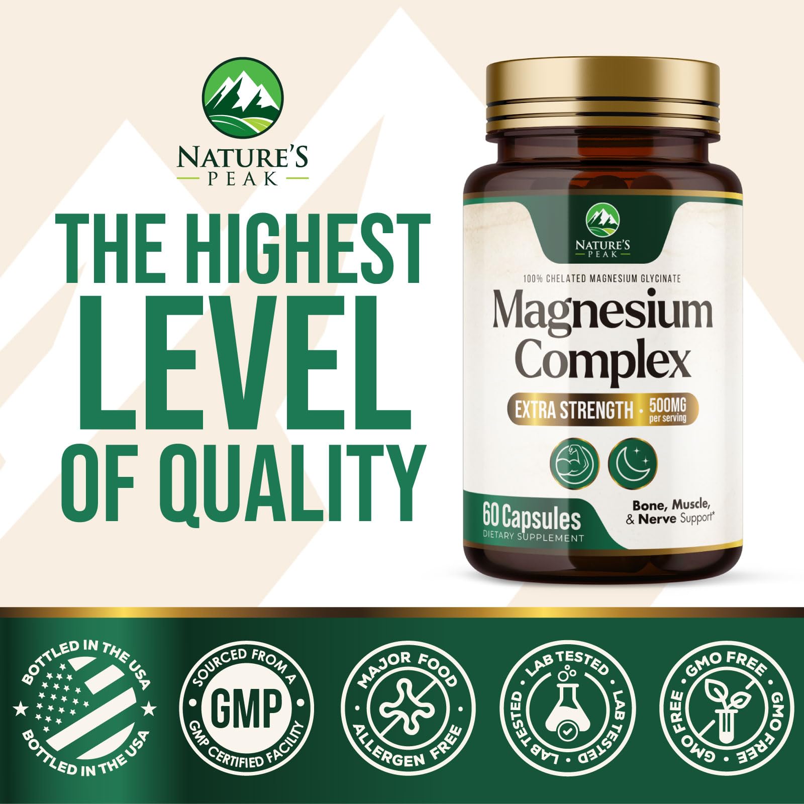 Magnesium Complex Supplement - Magnesium 500mg Per Serving - High Absorption Blend of Glycinate, Citrate, Malate, Oxide - Supports Sleep, Muscle, Bone, Heart Health - Bottled in USA - 60 Capsules - Maple Wellness Supplements