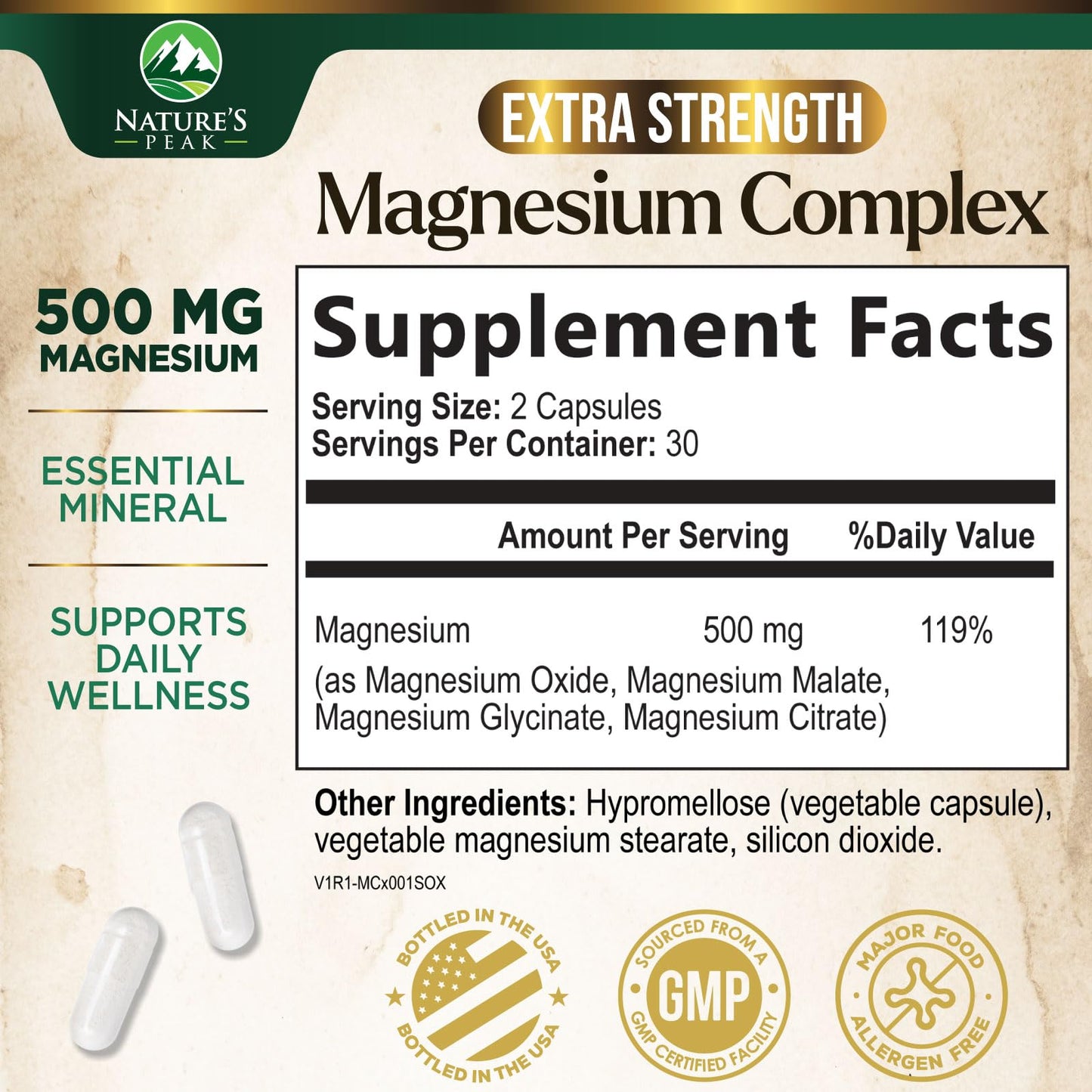Magnesium Complex Supplement - Magnesium 500mg Per Serving - High Absorption Blend of Glycinate, Citrate, Malate, Oxide - Supports Sleep, Muscle, Bone, Heart Health - Bottled in USA - 60 Capsules - Maple Wellness Supplements