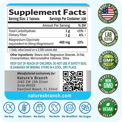 Magnesium Glycinate 400mg | 200 Tablets | High Absorption Mag Supplements for Sleep, Leg Cramps, Heart, Muscle, Calm | Non Buffered Bisglycinate, Extra Strength for Women and Men, Tablets Not Capsules - Maple Wellness Supplements