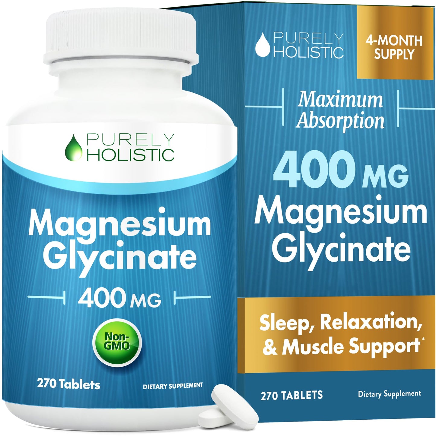 Magnesium Glycinate 400mg | 4+ Month Supply | Sleep, Relaxation & Muscle Support | High Absorption Chelated Magnesium Supplement for Women & Men - Maple Wellness Supplements