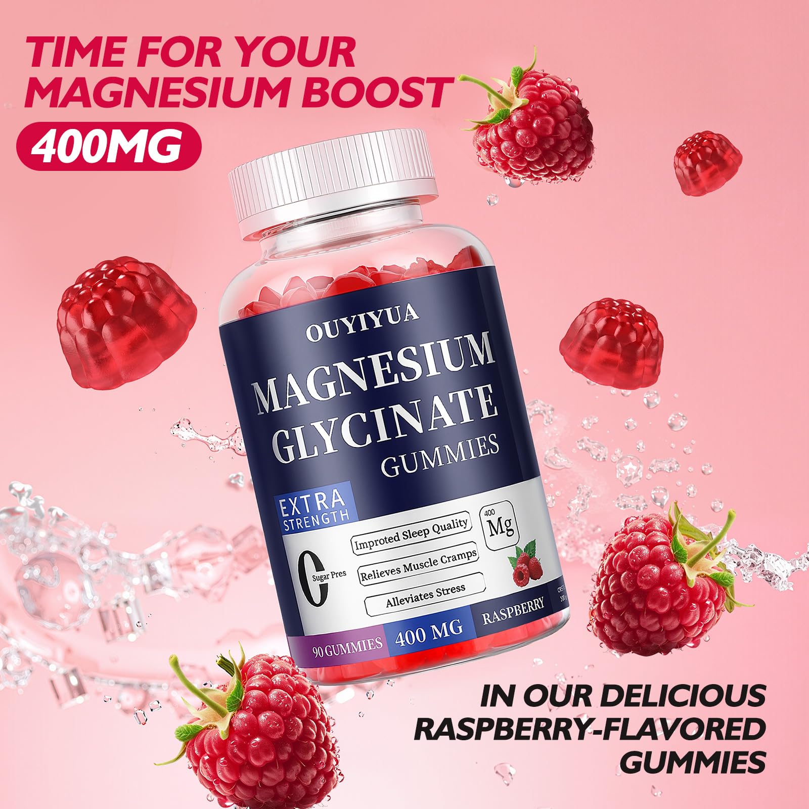 Magnesium Glycinate 400mg Gummies, Sugar Free Magnesium Gummies with Vitamins D, B6 for Sleep Support, - Maple Wellness Supplements