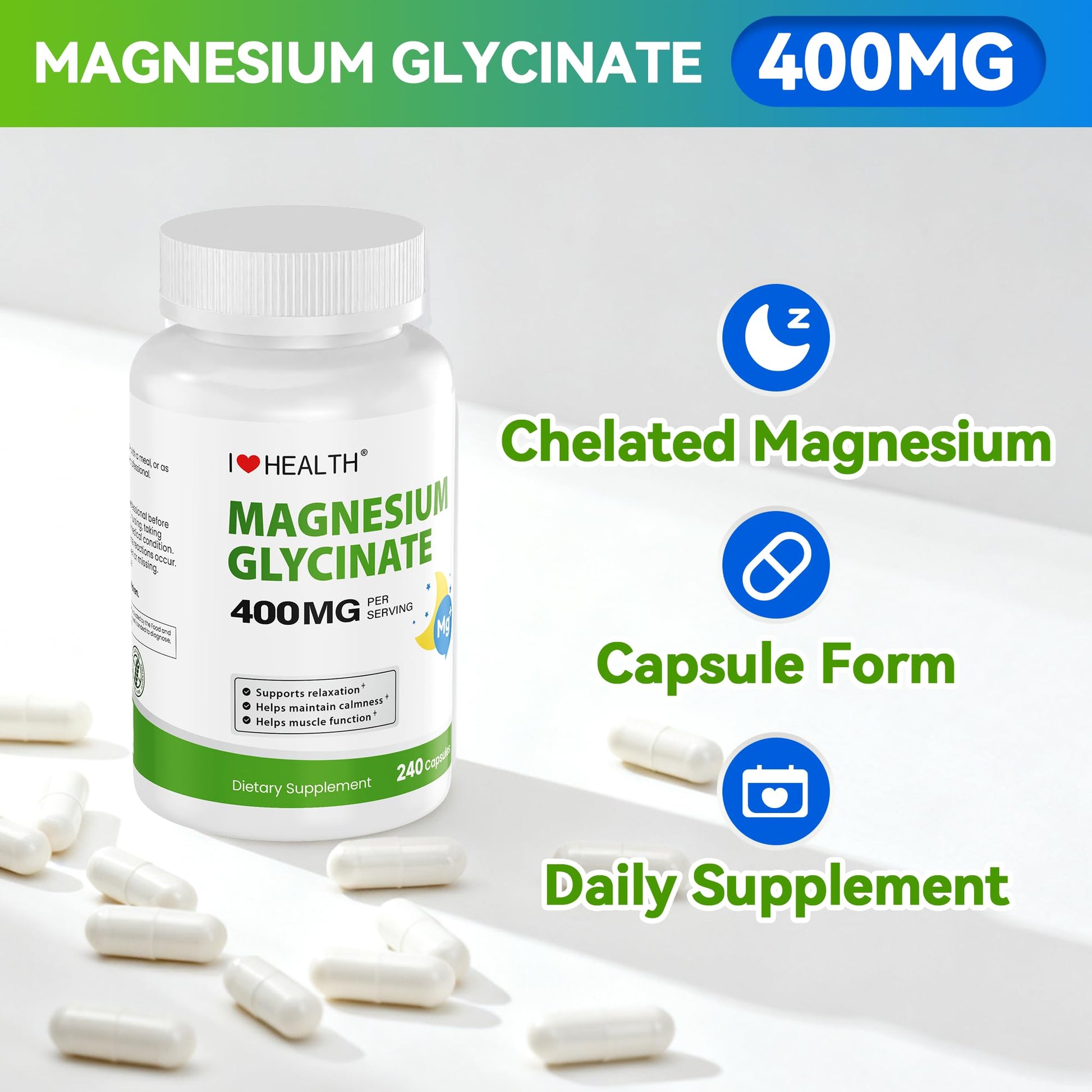 Magnesium Glycinate 400mg per Capsule – 240 Capsules – High Absorption Magnesium Supplement for Relaxation, Calmness & Muscle Support – Gentle on Stomach - Maple Wellness Supplements